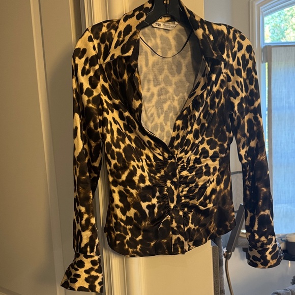 Zara Tops - Zara Animal Print Blouse in Black and Brown